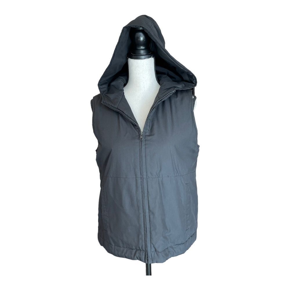 GAP Womens Vest Black Hooded Full Zip Solid Winter Sleeveless Pockets S